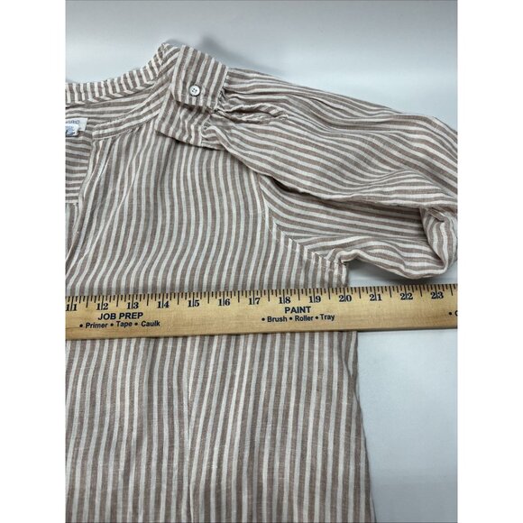 Sigrid Olsen 100% Linen Button Up Tunic Shirt Womens M Tan Striped Lagenlook - Picture 11 of 13